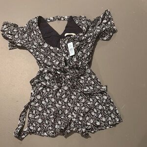 LOFT Black and White Floral Blouse